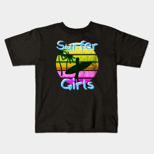 Retro Surfer Girls Funny Surfing Girl Pink Sunset Surf Girl Kids T-Shirt